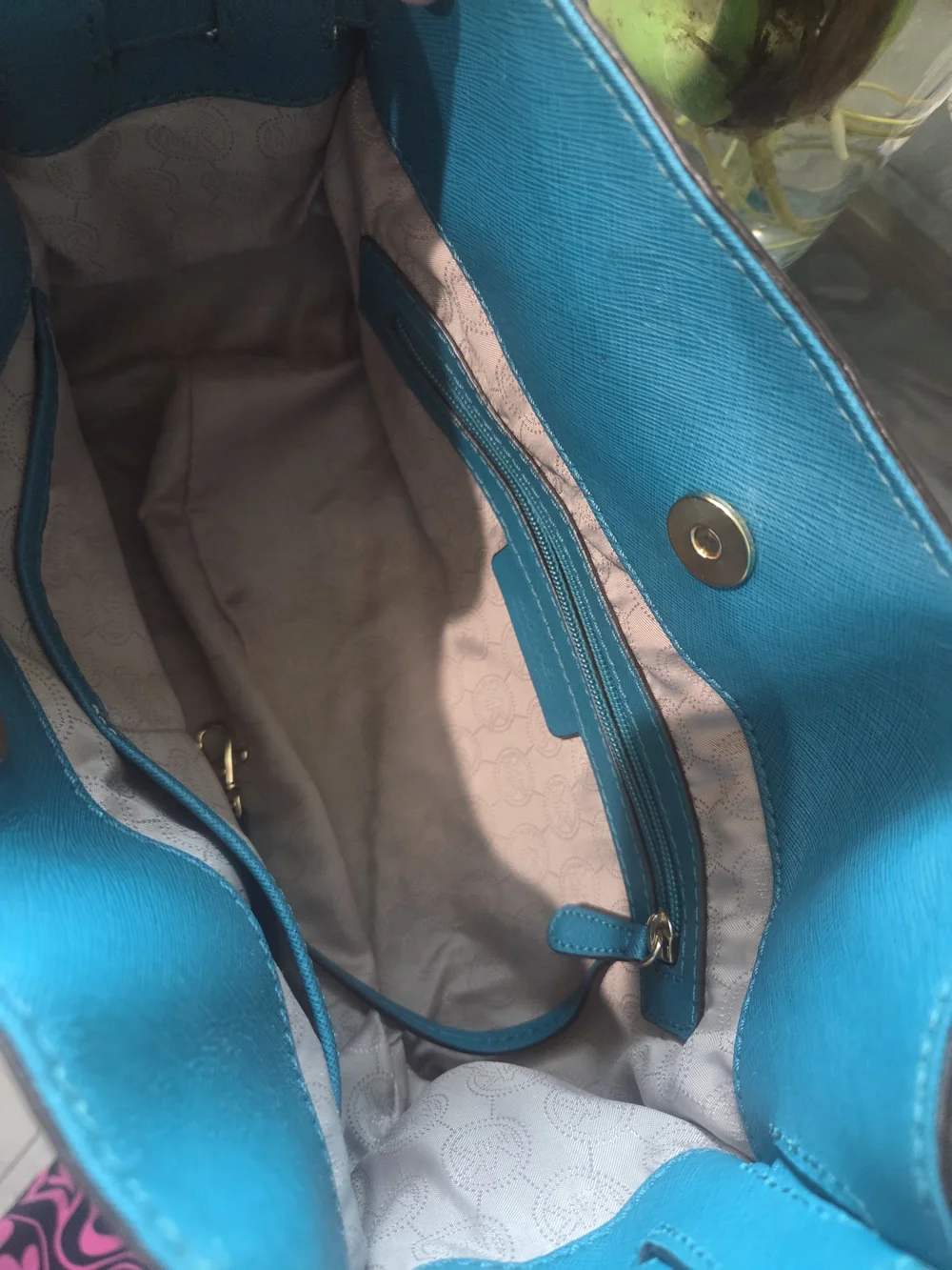 Michael Kors Teal Saffiano Leather Shoulder Bag with Gold Hardware
